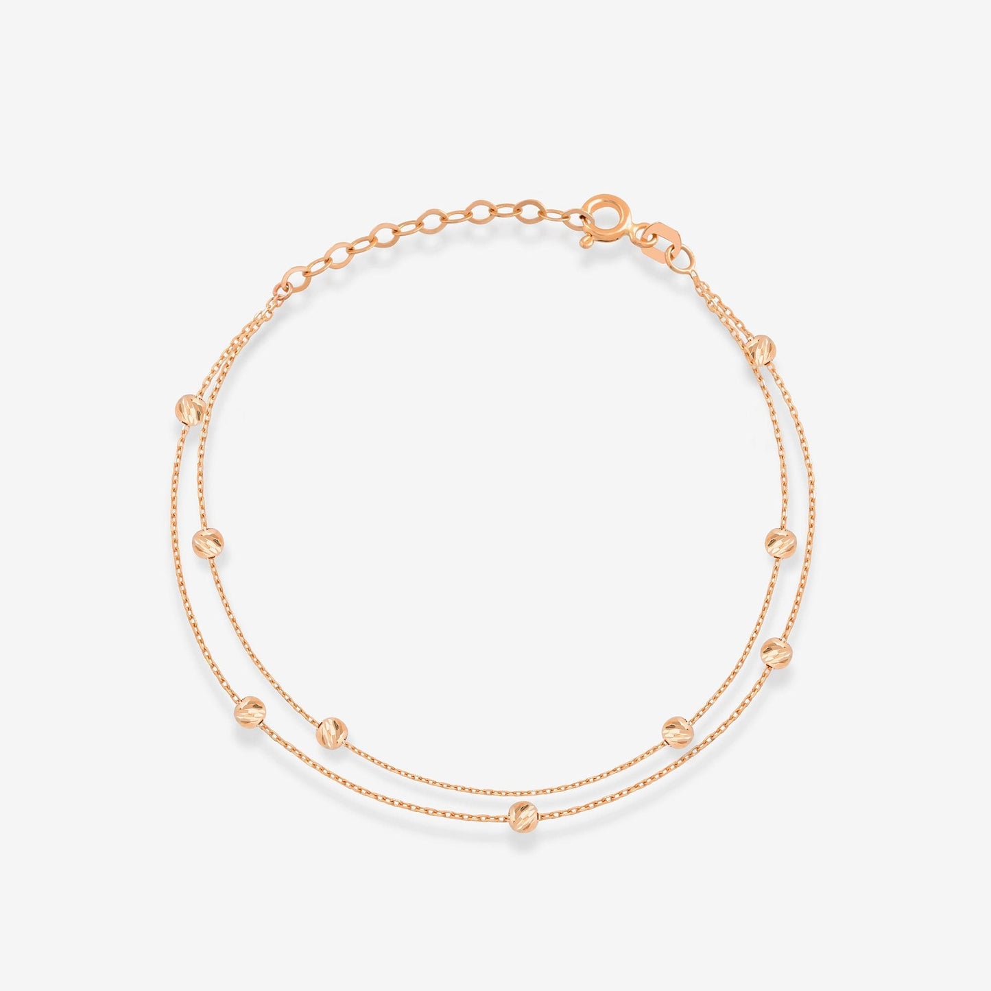 Double Chain Beaded Station Bracelet in 14K Solid Gold