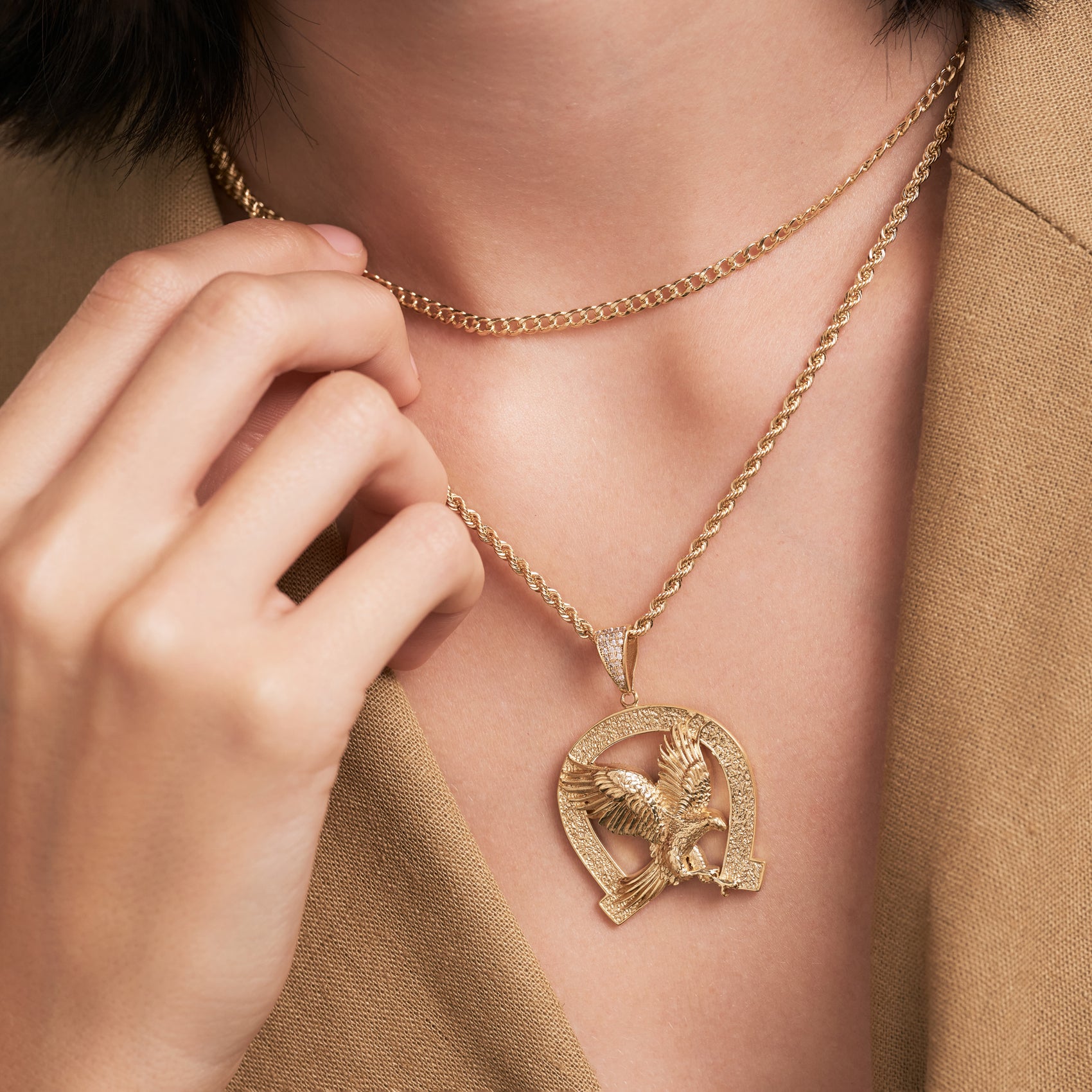 Flying Eagle in Horseshoe Pendant