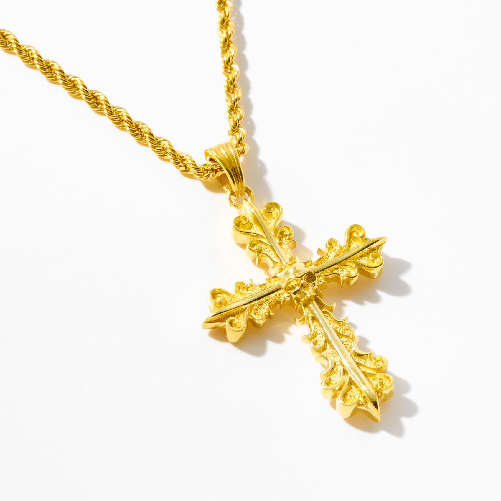 Gold Gothic Skull Cross Pendant