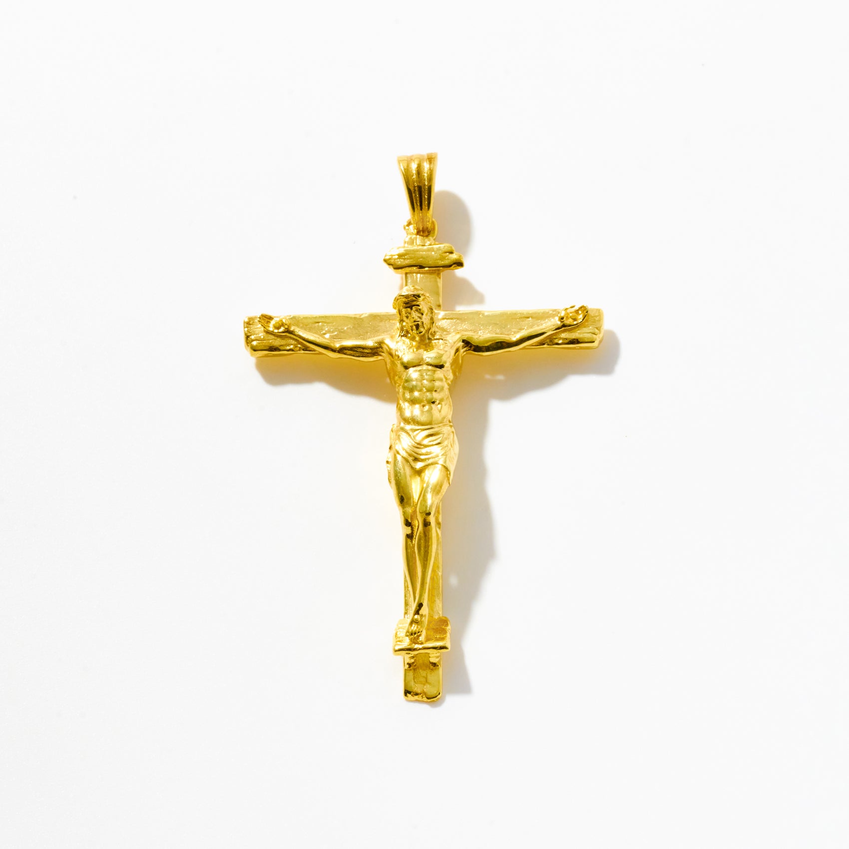 Gold Classic Crucifix Pendant, 3D Sculpted Jesus Cross Pendant