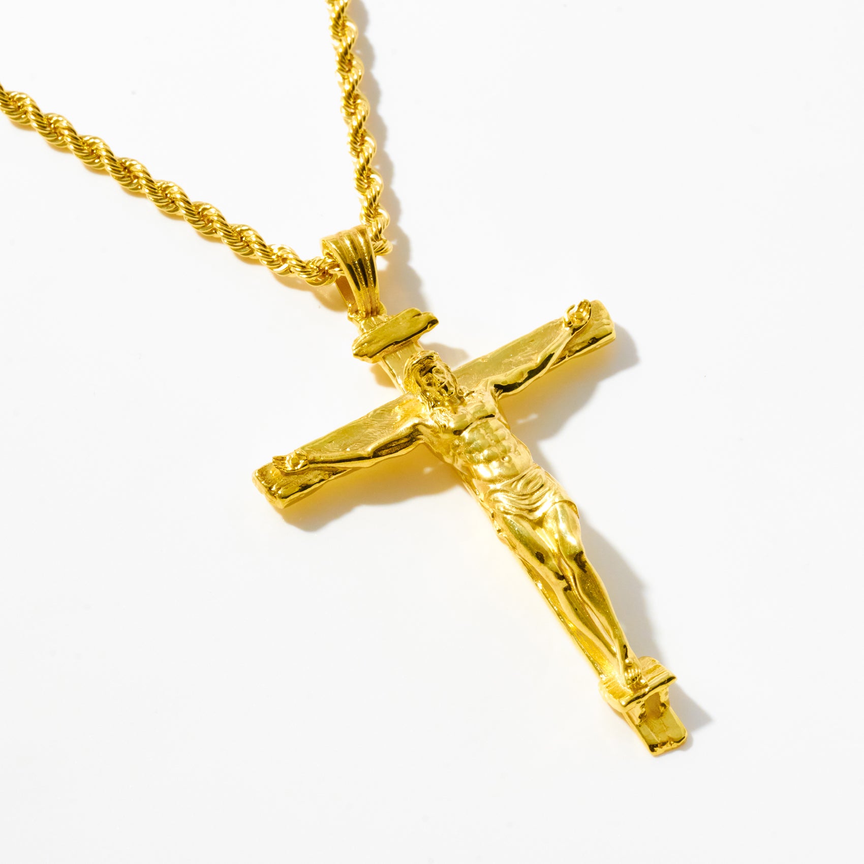 Gold Classic Crucifix Pendant, 3D Sculpted Jesus Cross Pendant