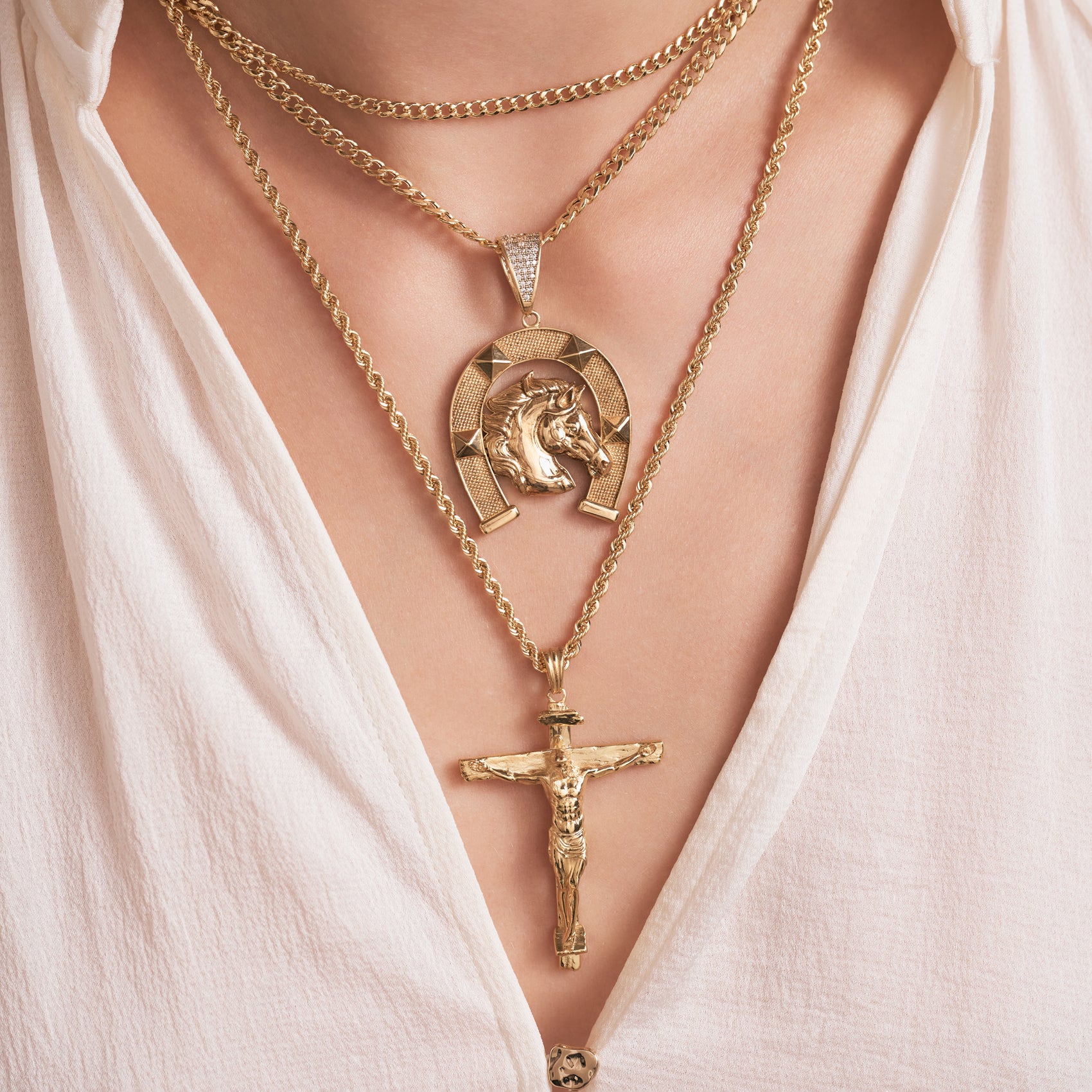 Gold Classic Crucifix Pendant, 3D Sculpted Jesus Cross Pendant