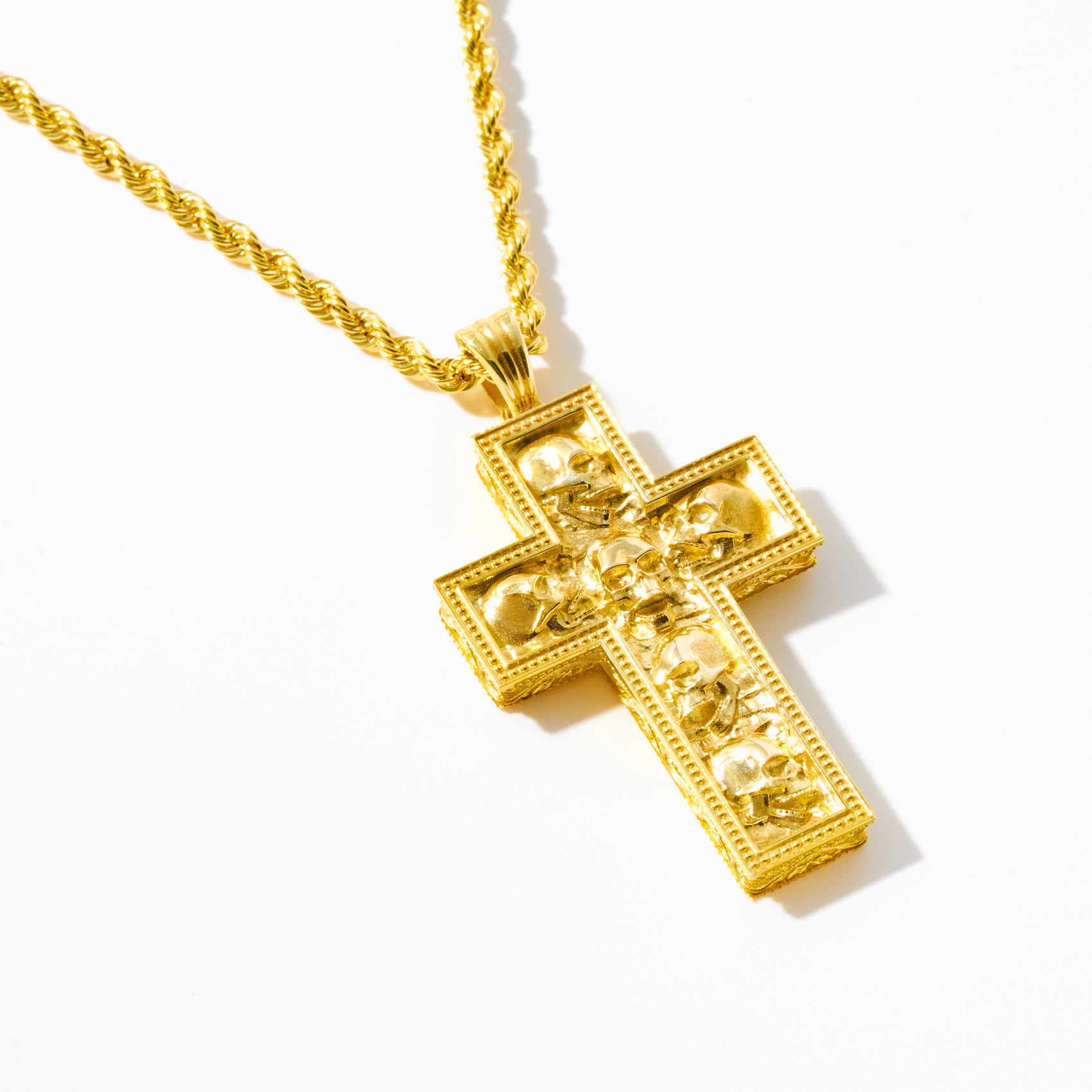 Gold Gothic Skull Cross Pendant, 3D Skeleton Pendant