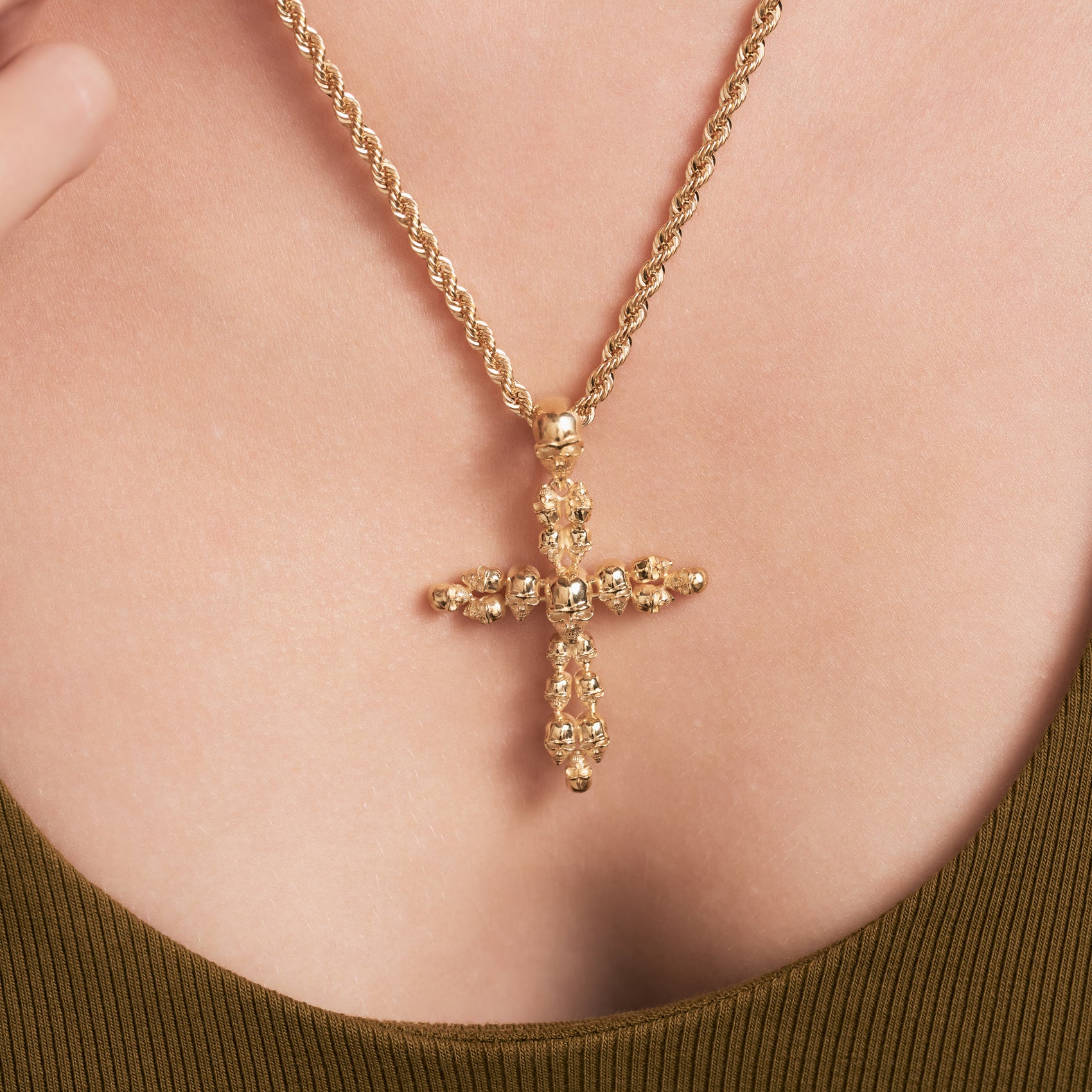 Gold Multi-Skull Cross Pendant