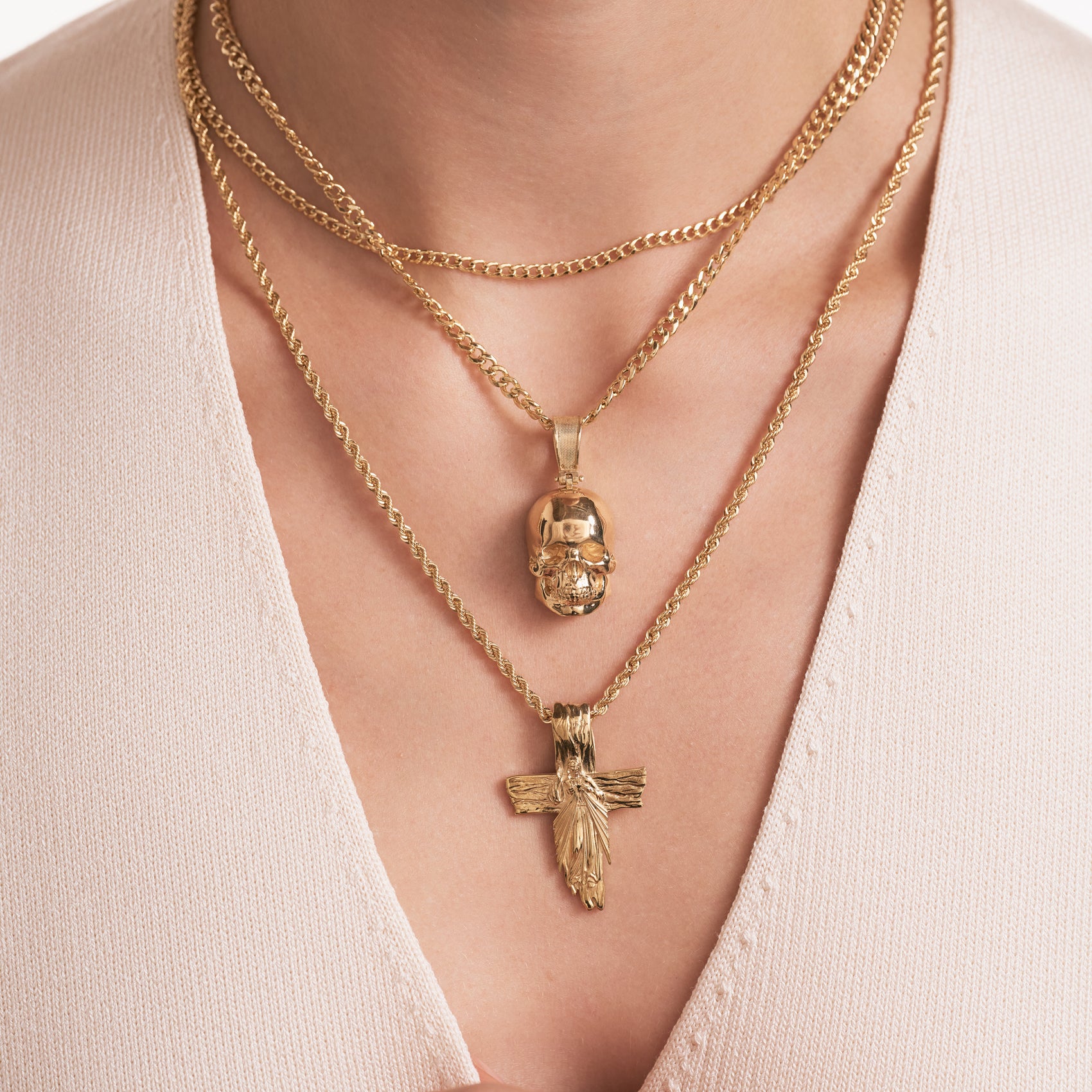 Gold Divine Mercy Jesus Cross Pendant