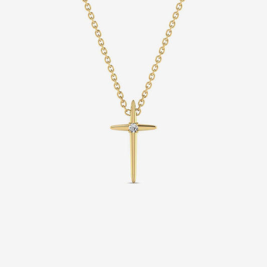 April Birthstone Cross Necklace in 14K Solid Gold