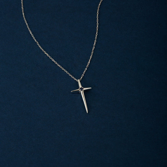 Birthstone Cross Necklace in 14K Solid Gold