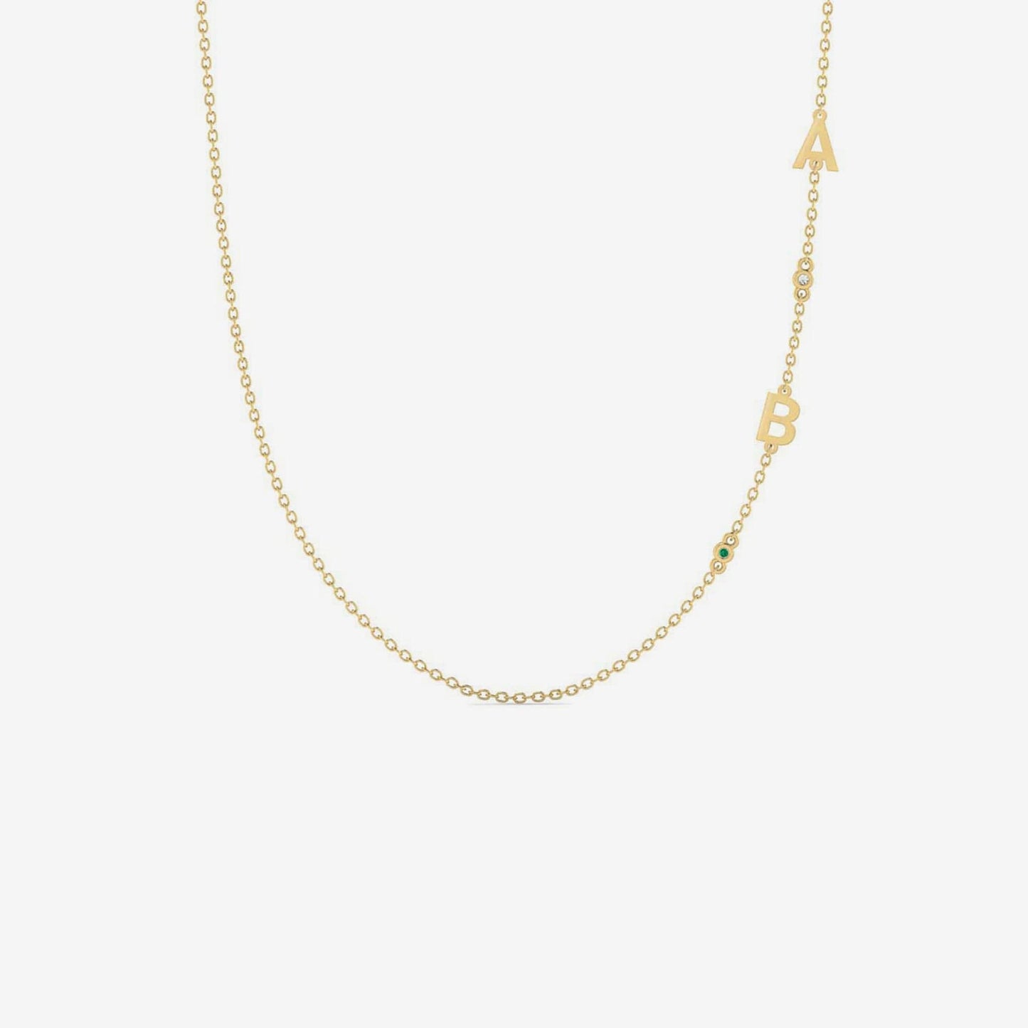 Birthstone Initials Necklace in 14K Solid Gold