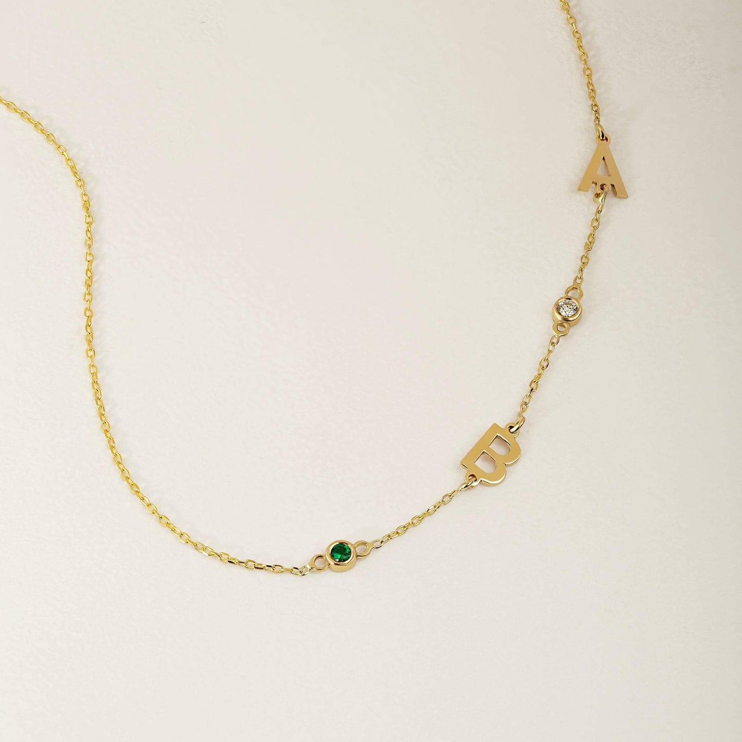 Birthstone Initials Necklace in 14K Solid Gold