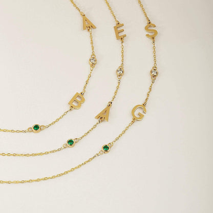 Birthstone Initials Necklace in 14K Solid Gold