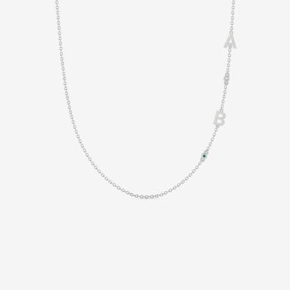 Birthstone Initials Necklace in 14K Solid Gold