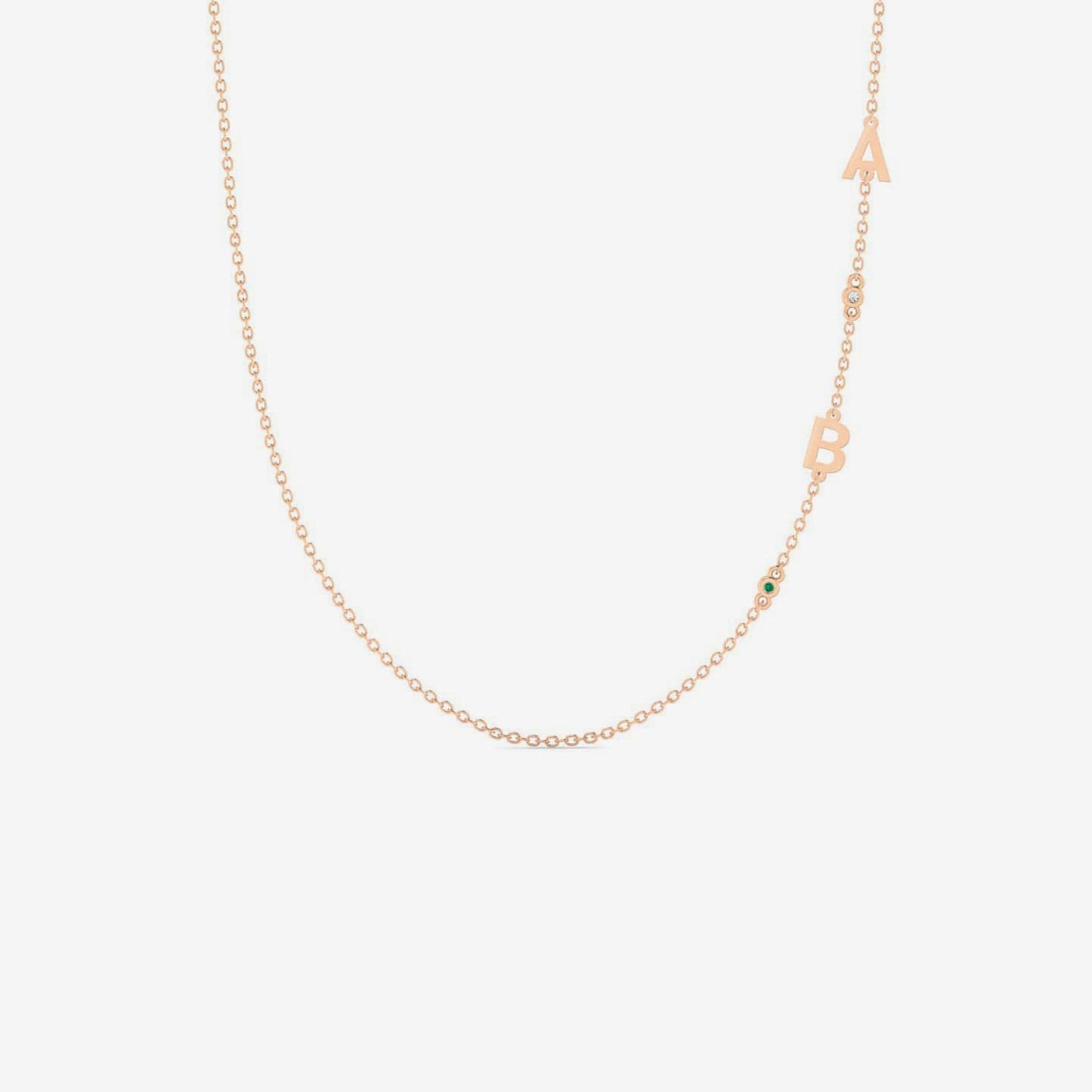 Birthstone Initials Necklace in 14K Solid Gold