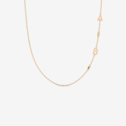 Birthstone Initials Necklace in 14K Solid Gold