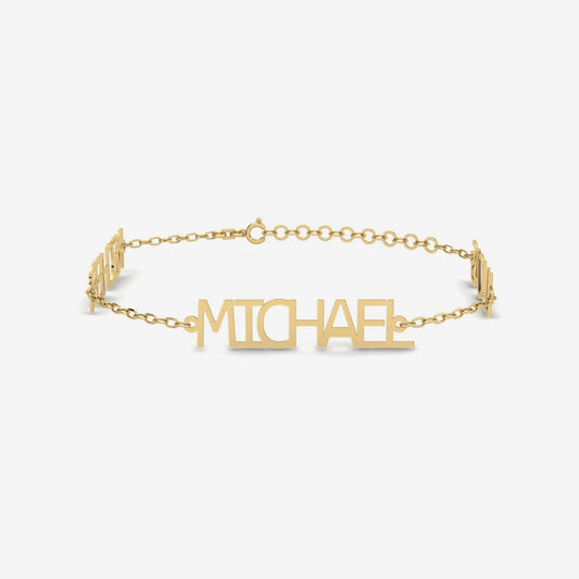 Personalized Three Names Bracelet in 14K Solid Gold