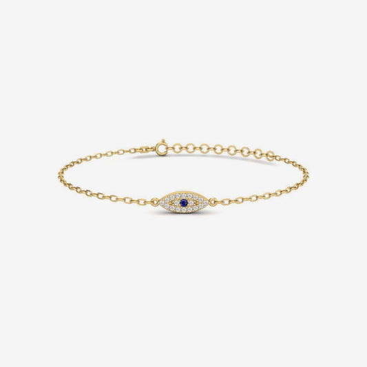 Diamond Pave Evil Eye Bracelet in 14K Solid Gold