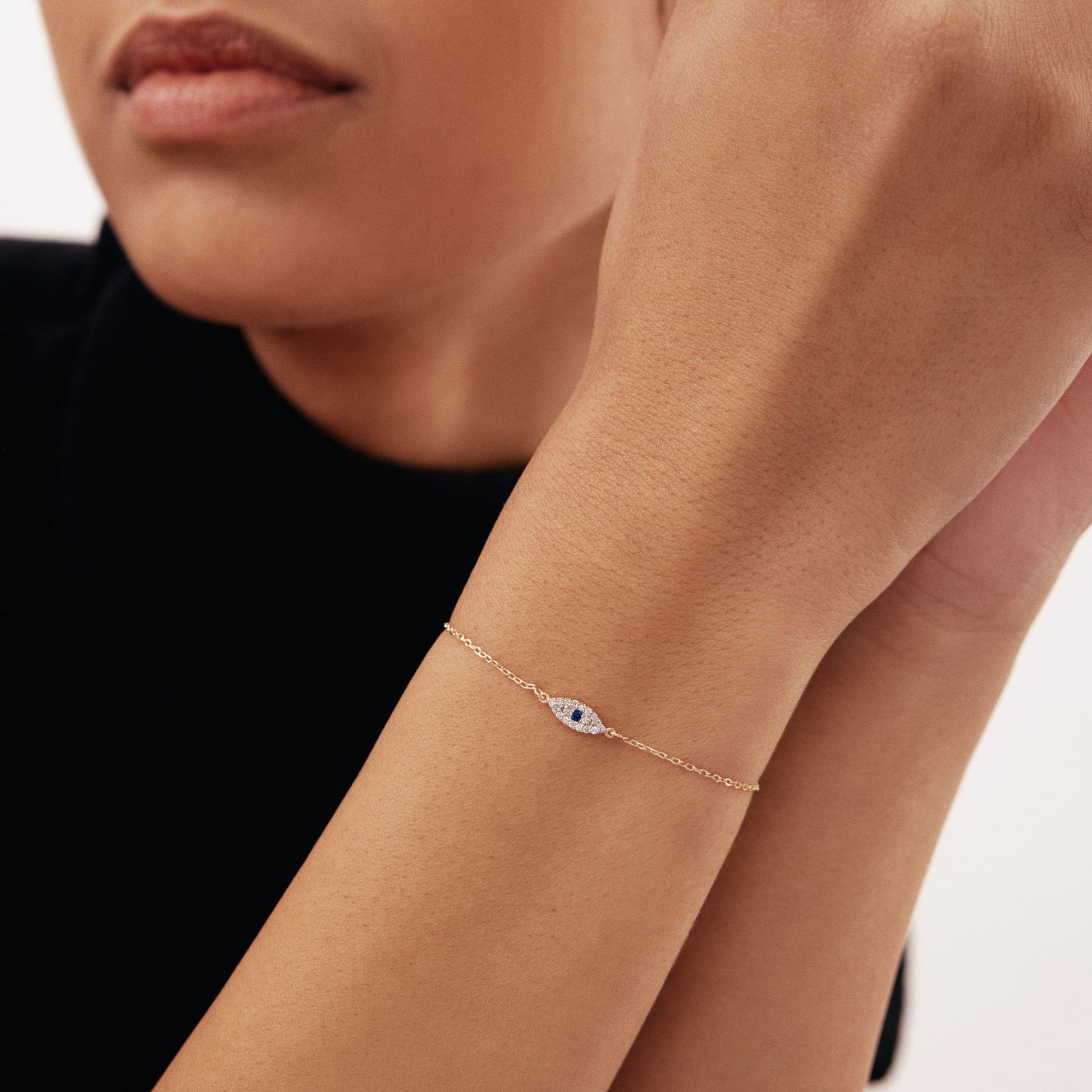 Gelin Diamond-Sapphire Evil Eye Bracelet 14k Solid Gold Evil Eye