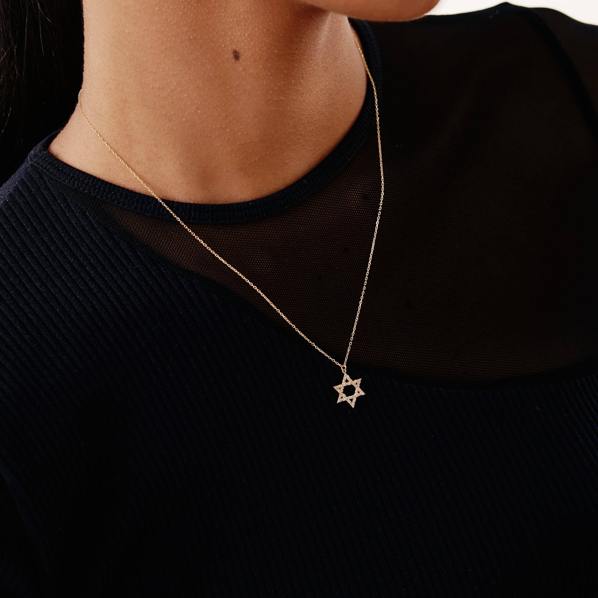 Diamond Star of David Pendant Necklace