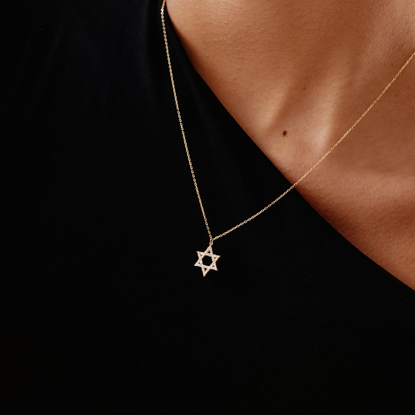 Diamond Star of David Pendant Necklace in 14K Solid Gold