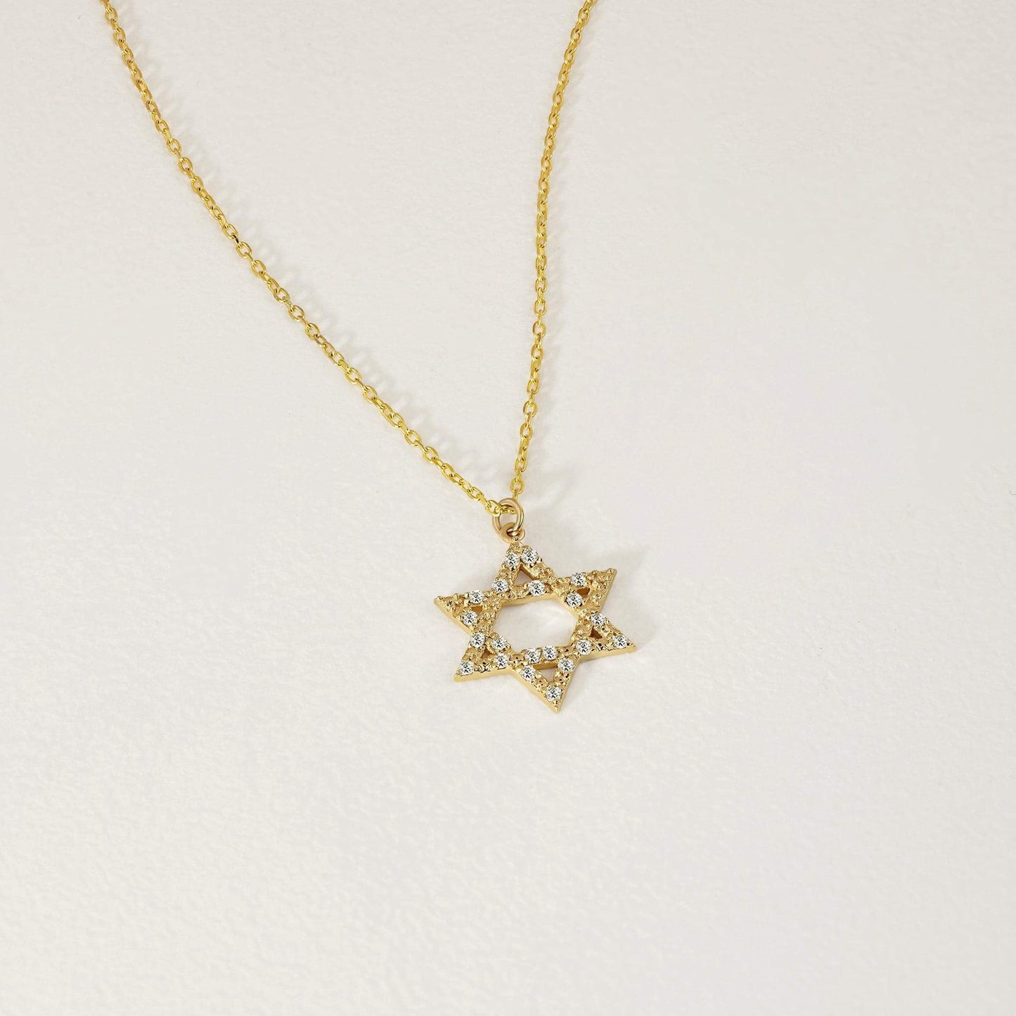 Diamond Star of David Pendant Necklace in 14K Solid Gold