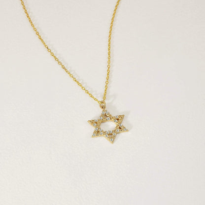 Diamond Star of David Pendant Necklace in 14K Solid Gold