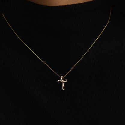 Collier croix ouverte en diamant en or 14 carats