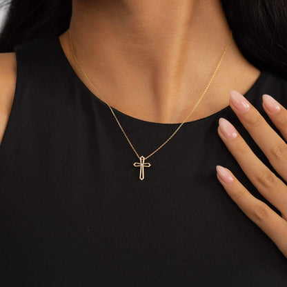 Diamond Open Cross Necklace in 14K Solid Gold