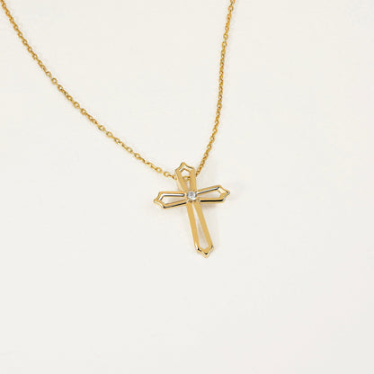 Diamond Open Cross Necklace in 14K Solid Gold