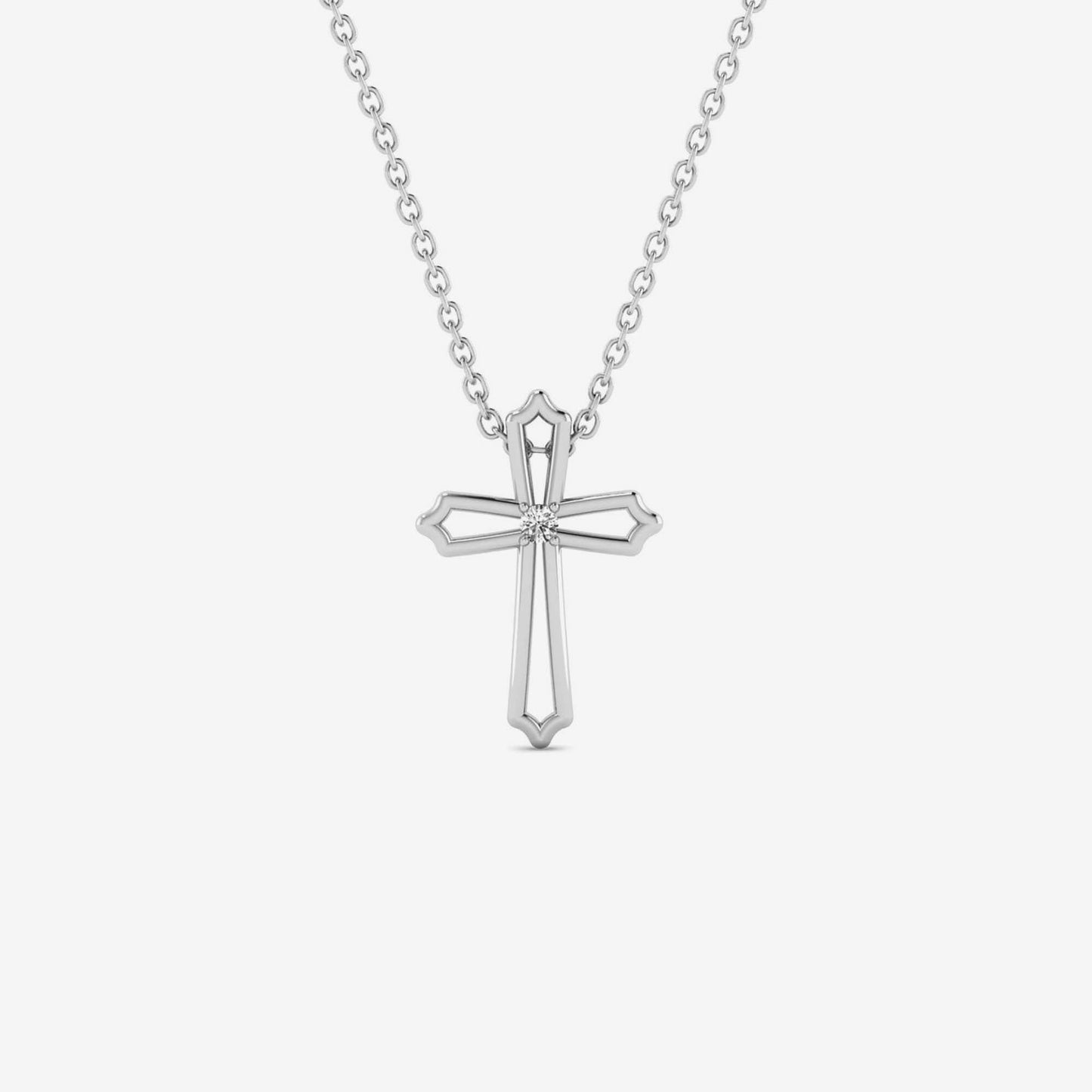 Diamond Open Cross Necklace in 14K Solid Gold