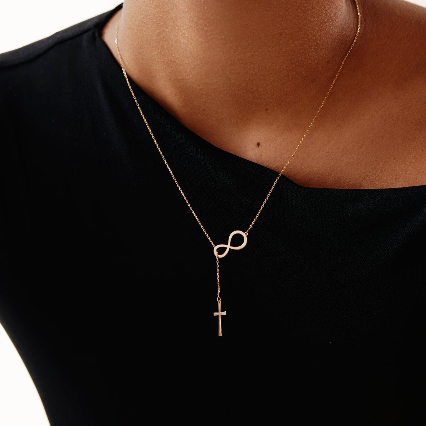 Infinity Cross Necklace in 14K Solid Gold