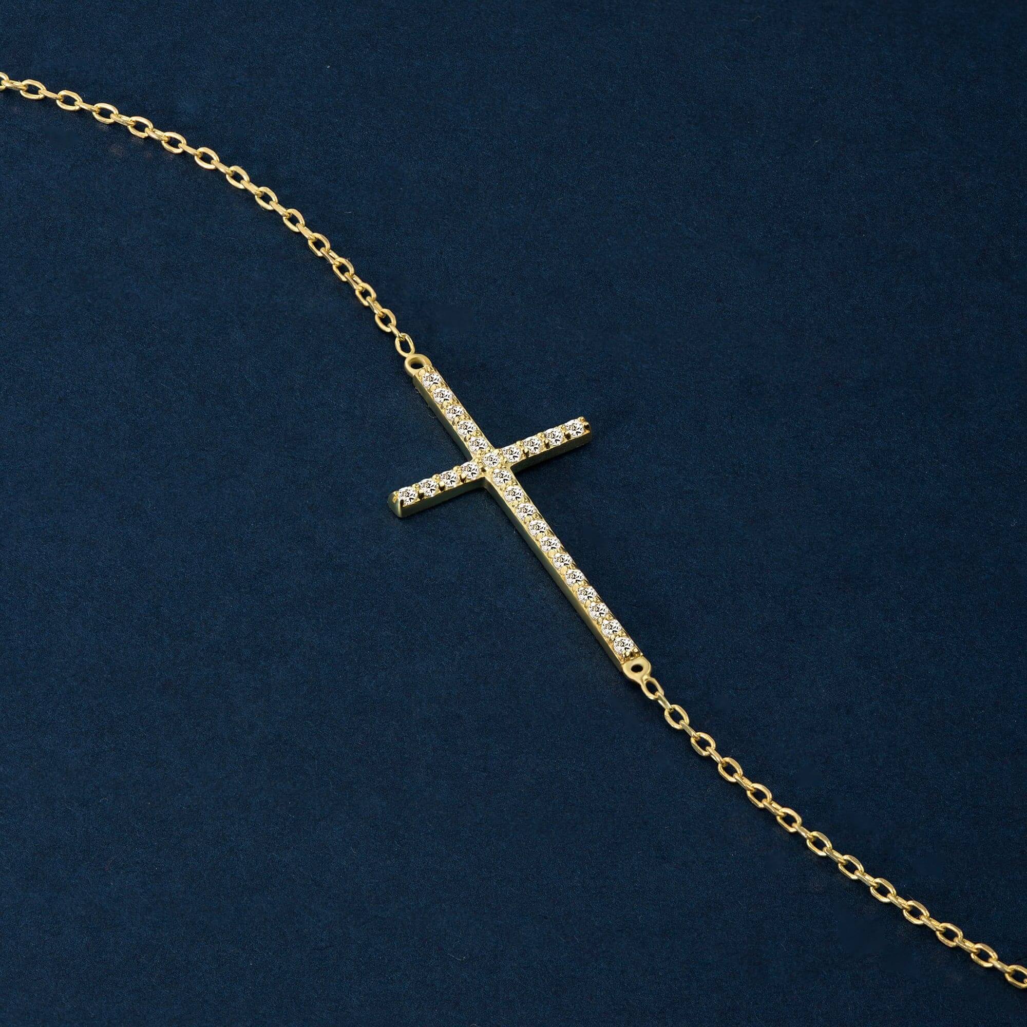Diamond Pave Horizontal Cross Bracelet