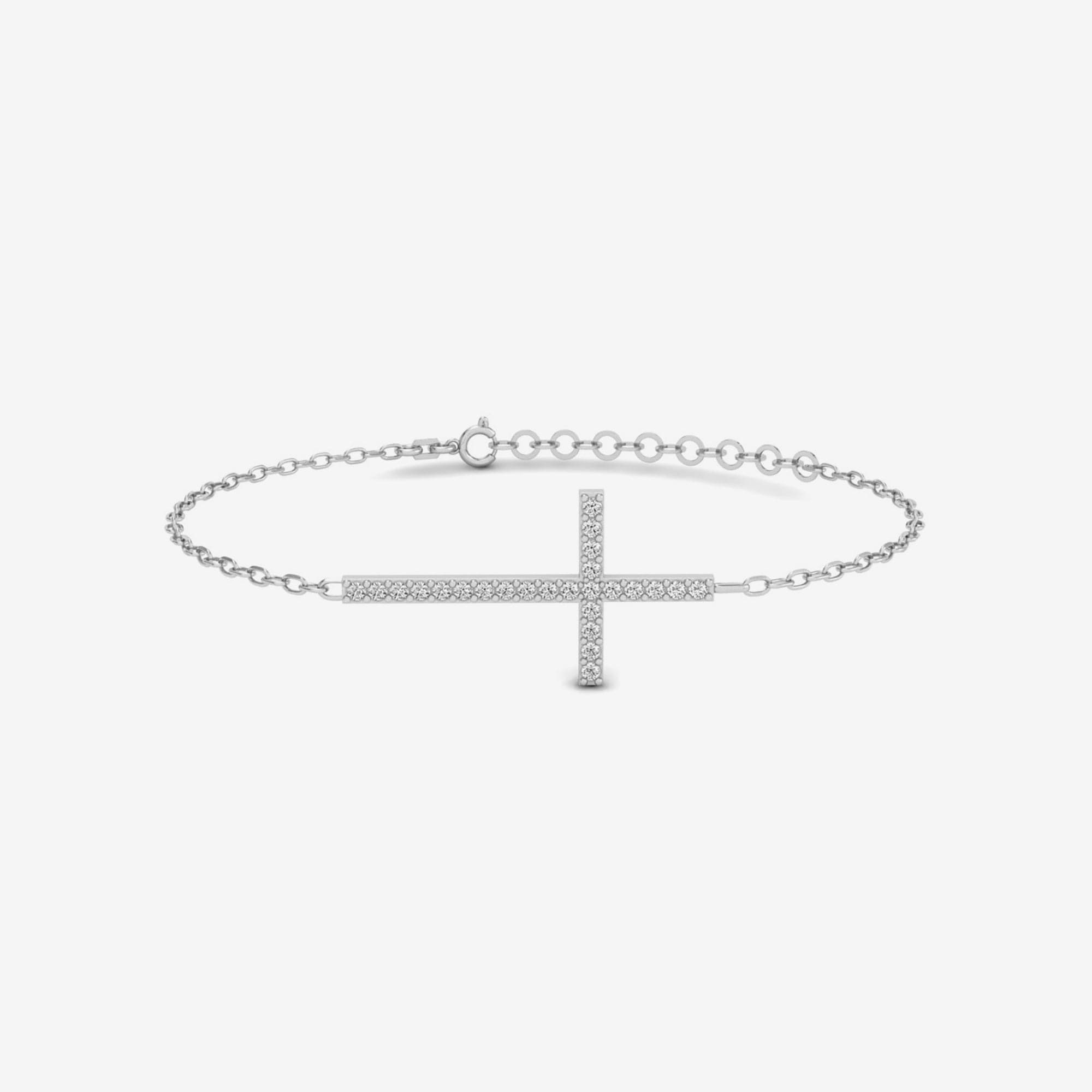 Diamond Pave Horizontal Cross Bracelet