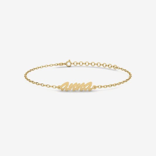 Bracelet en or 14 carats avec nom en cursive