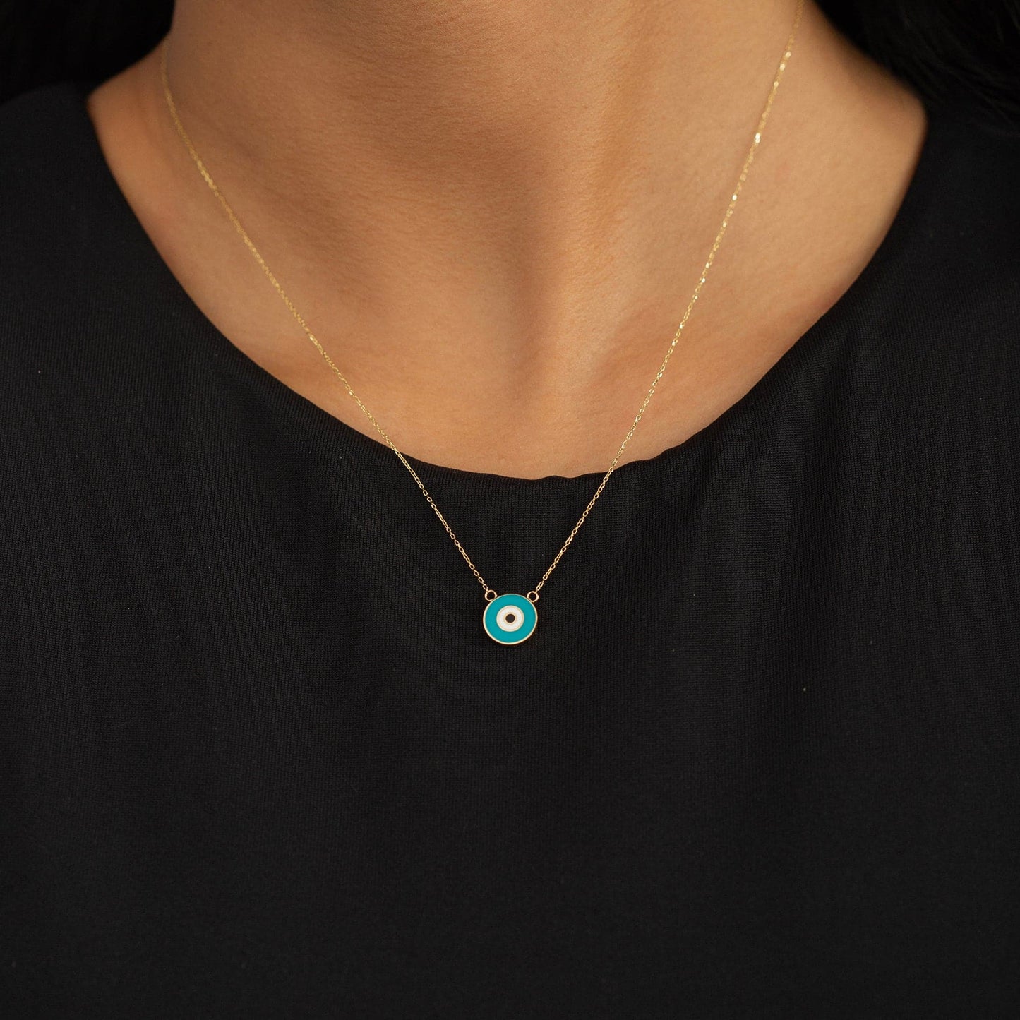 Collier pendentif mauvais œil en turquoise et or 14 carats