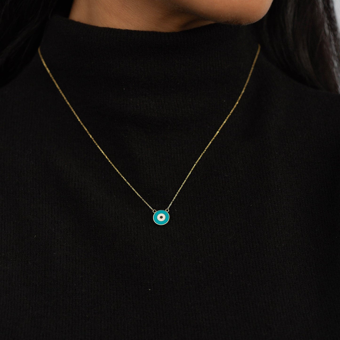 Collier pendentif mauvais œil en turquoise et or 14 carats