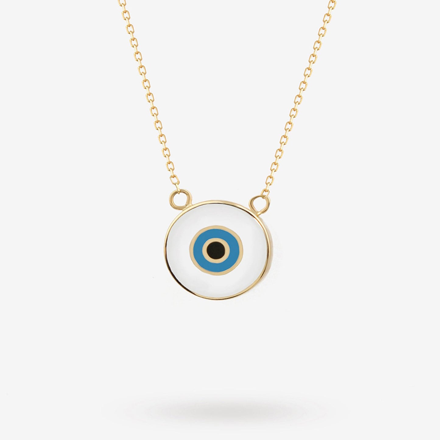 White Evil Eye Pendant Necklace in 14K Solid Gold