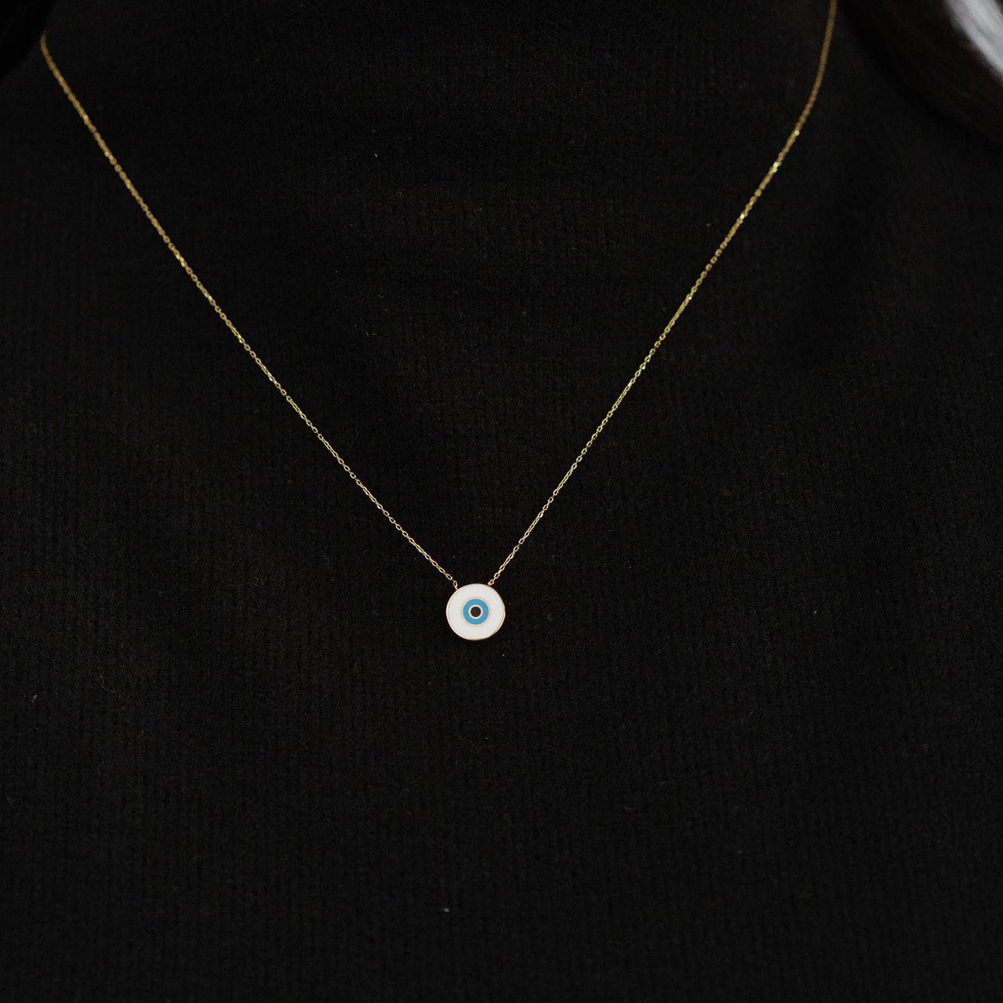 White Evil Eye Pendant Necklace in 14K Solid Gold