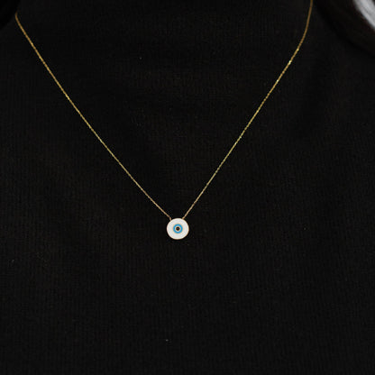 White Evil Eye Pendant Necklace in 14K Solid Gold