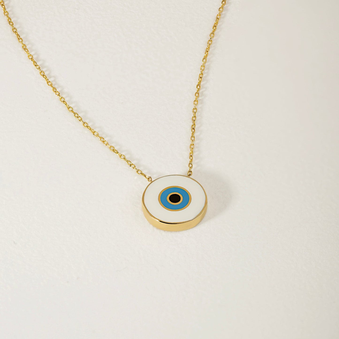 White Evil Eye Pendant Necklace in 14K Solid Gold