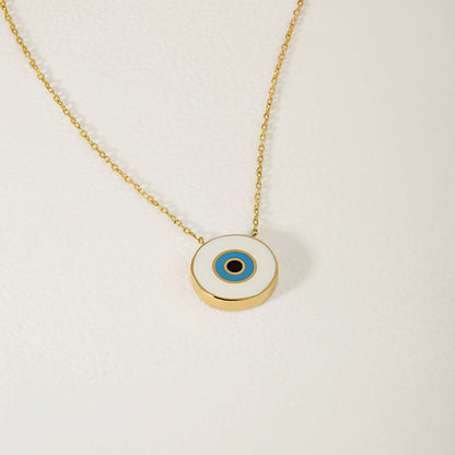 White Evil Eye Pendant Necklace in 14K Solid Gold