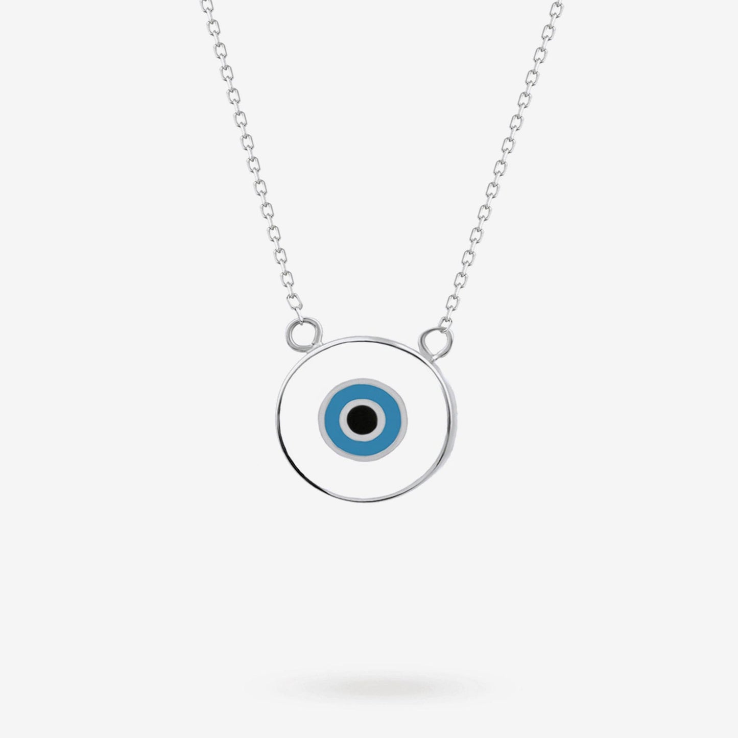 White Evil Eye Pendant Necklace in 14K Solid Gold