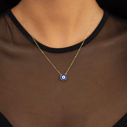 Dark Blue Evil Eye Pendant Necklace in 14K Solid Gold