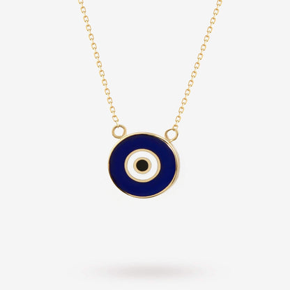 Dark Blue Evil Eye Pendant Necklace in 14K Solid Gold