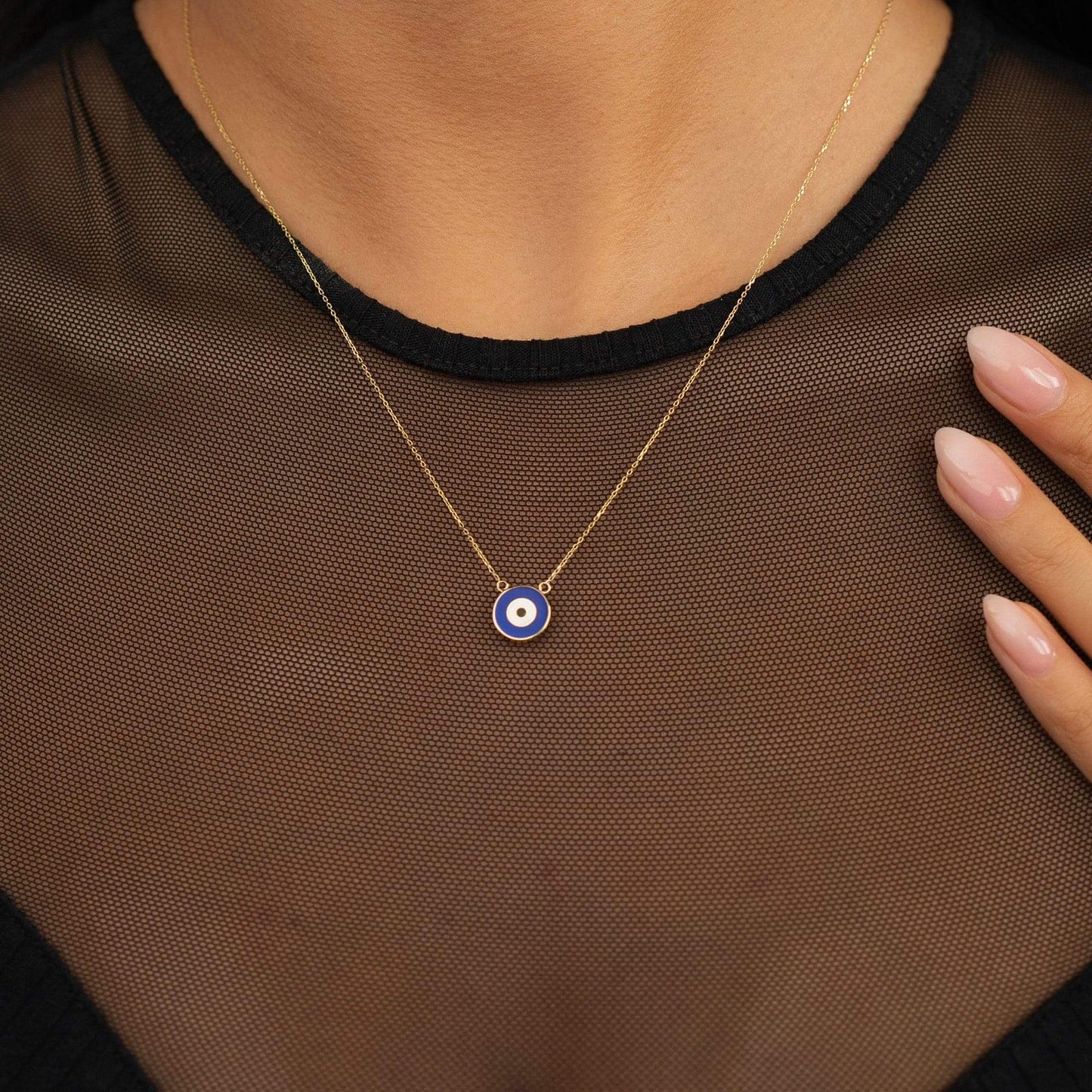 Dark Blue Evil Eye Pendant Necklace in 14K Solid Gold