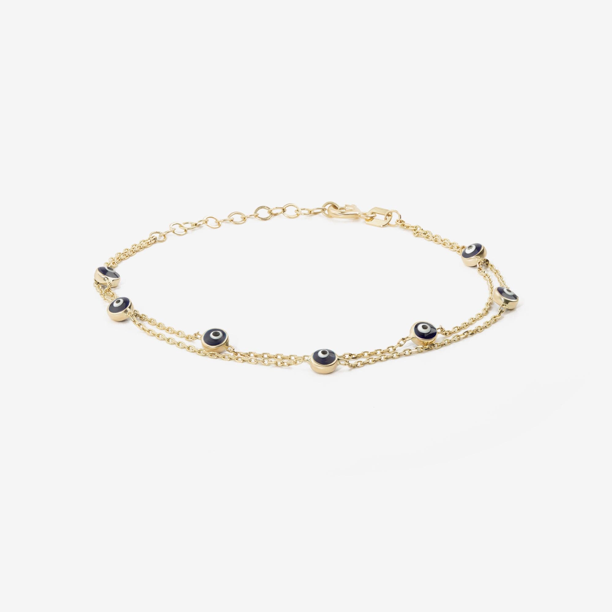 Gelin Diamond Double Strand Evil Eye Station Bracelet 10K Solid Gold