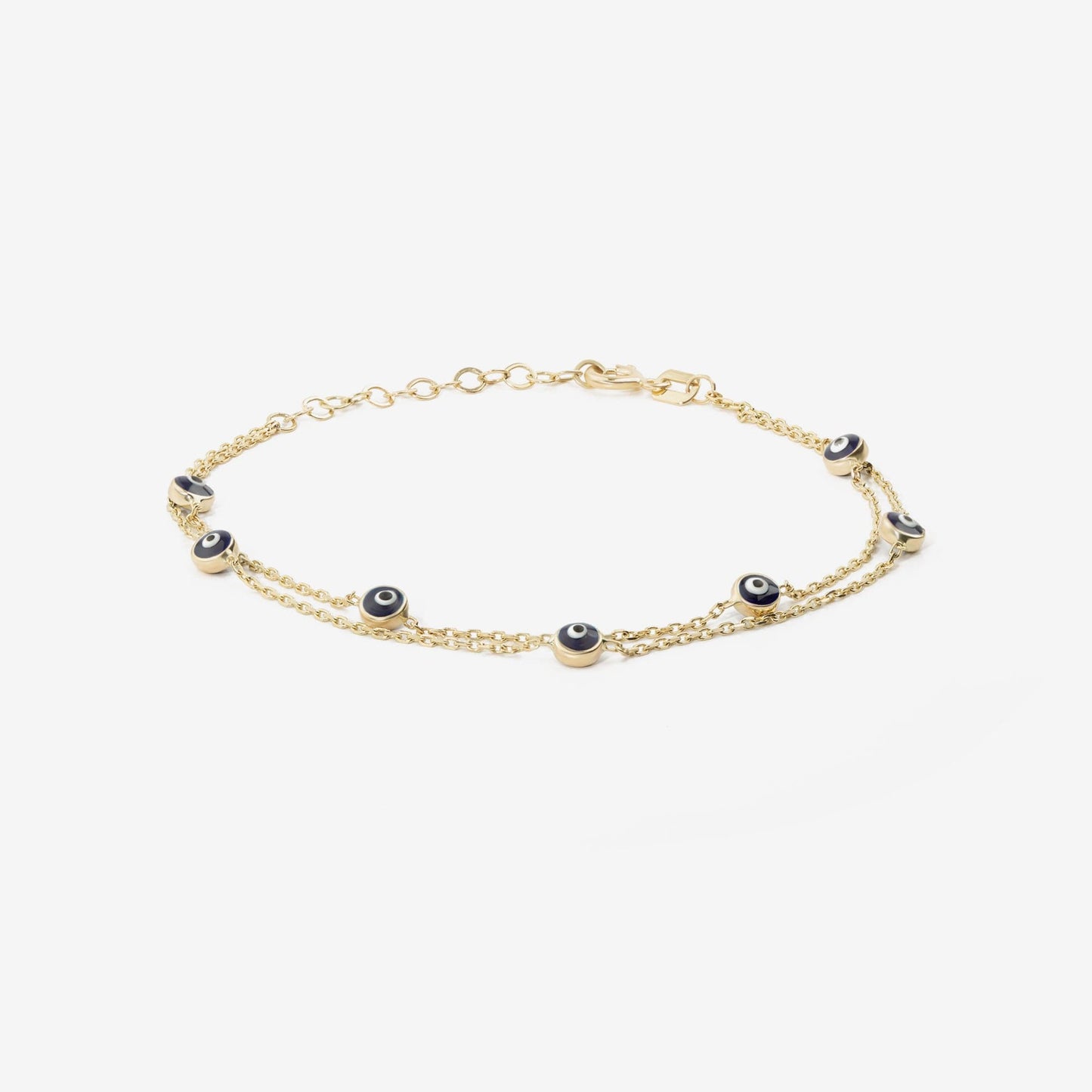 Double Strand Evil Eye Station Bracelet in 14K Solid Gold