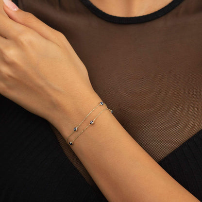 Double Strand Evil Eye Station Bracelet