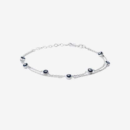 Double Strand Evil Eye Station Bracelet