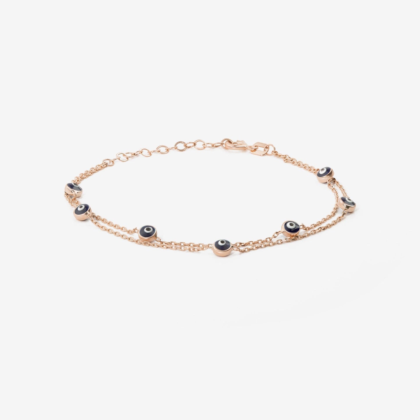 Double Strand Evil Eye Station Bracelet in 14K Solid Gold