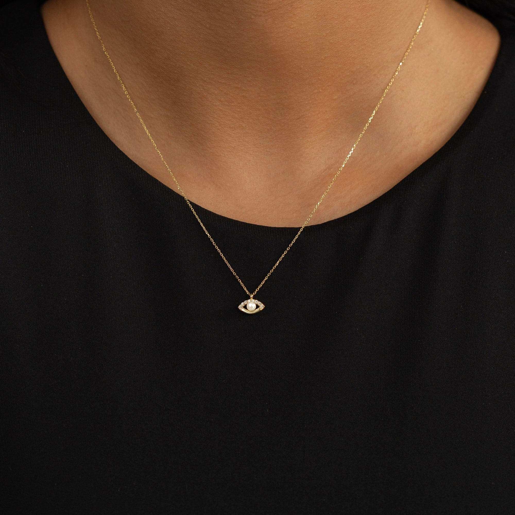 Gelin CZ and Pearl Evil Eye Necklace in 14K Gold – Gelin Diamond