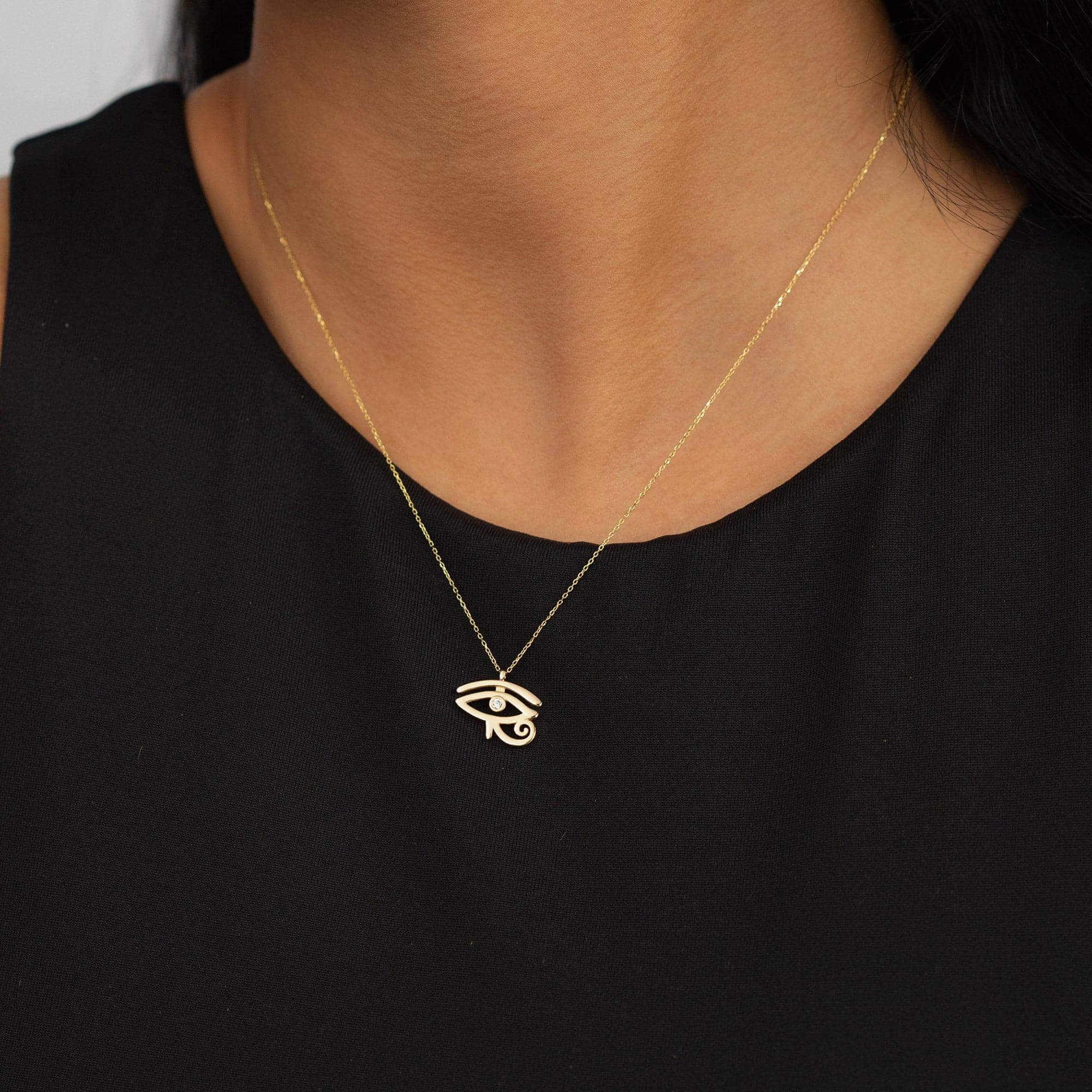 Gelin 14K Solid Gold Eye of Horus Necklace | Evil Eye Jewelry for
